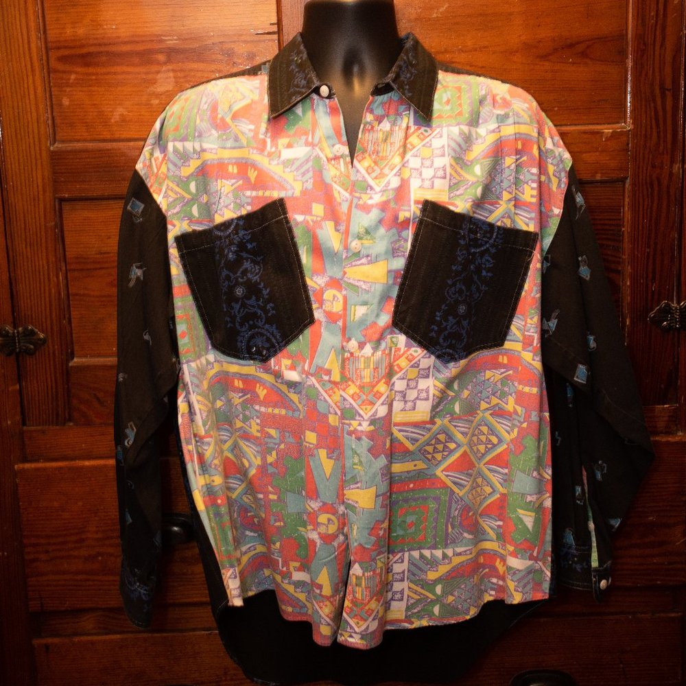 I.O.U. rainbow button-up long-sleeved shirt